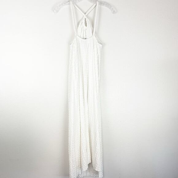 Zara Dress Women Large White Keyhole Puckered Texture Midi Stretch Spring Summer - Picture 4 of 8